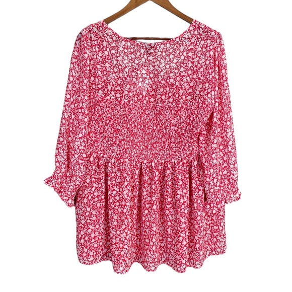 Torrid Babydoll Chiffon Smocked Peplum Ditsy Floral Pink Blouse Top Size 2X - Picture 4 of 8